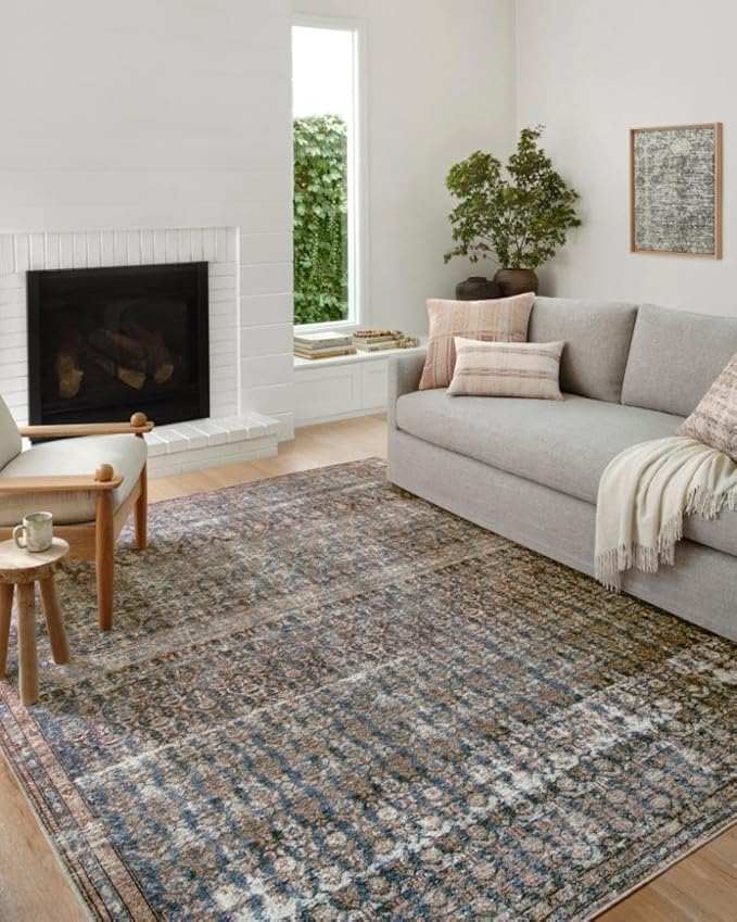 Loloi Amber Lewis Billie Collection, Ocean & Brick 2'-0" x 5'-0" Area Rug – Antique & Distressed Accent Rugs for Living Room, Bedroom, Entryway & Hallway, No Shed High Traffic Area Home Decor Rug