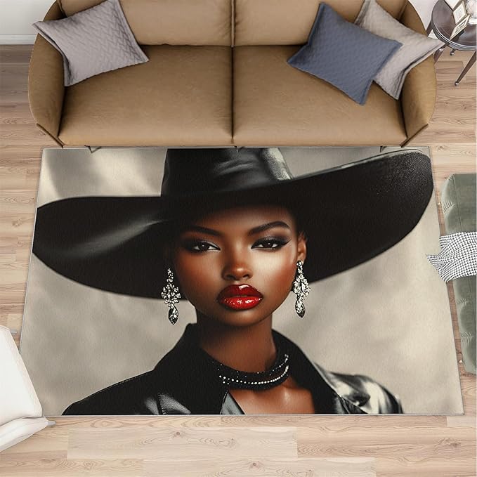 4x6 Fashionable Woman Cafe Rug - Modern Woman Rugs for Bedroom Aesthetic, Sexy Girl Soft Comfortable Non-Slip for Offie Bedroom Study Boy Girl Room Hotel Dorm
