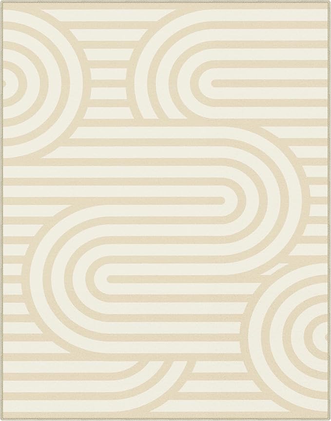 Bavni Area Rugs 8x10, Modern Soft Bedroom Rug, Machine Washable Rug Non Slip, Abstract Low Pile Large Rugs for Living Room, Dining Room, Abstract Brown Beige