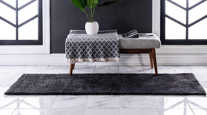 Unique Loom Solo Collection Area Rug - Calabasas (2' 2" x 13' Runner, Charcoal/ Black)