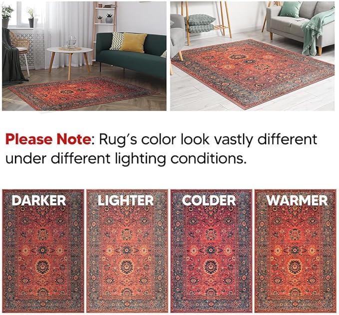 Keen Home Design 2x10 Rug - Machine Washable Runner with Non-Slip Backing, Ideal for Hallway, Entryway, Kitchen, Laundry Room - Vintage, Easy Clean, Durable, Low Pile Rug - (2'6" x 10')