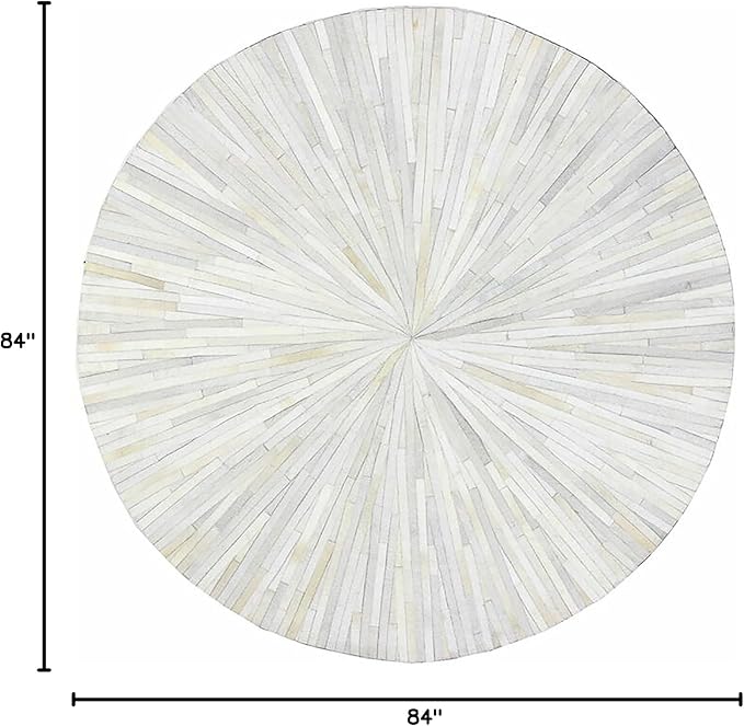 Faux Cowhide Round Area Rug | Non-Slip Leather Floor Carpet for Living Room, Bedroom, and Home Décor | Modern Stylish Accent Rug(White_7x7)