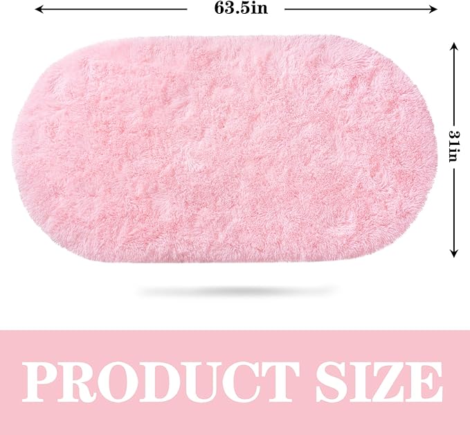 Soft Fluffy Area Rug for Bedroom, Pink Fuzzy Shaggy Oval Throw Rugs for Bedside, Non-Slip Cozy Plush Shag Carpet for Girls Kids Room Dorm Nursery Living Room, 2.6 x 5.3 Feet