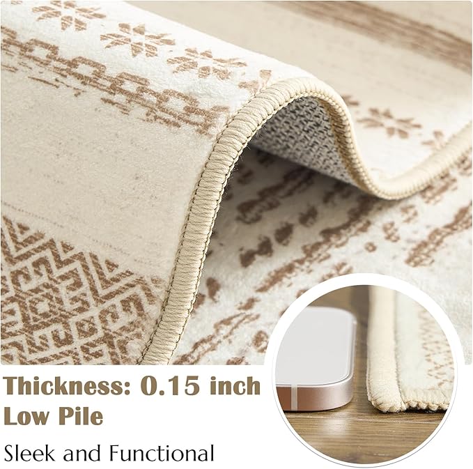 jinchan Moroccan Boho 6x9 Area Rugs for Living Room - Machine Washable Soft Throw Rug Bohemian Ripple Design Non-Slip Neutral Carpet for Bedroom Dining Room Home Office (6‘x9', Beige)