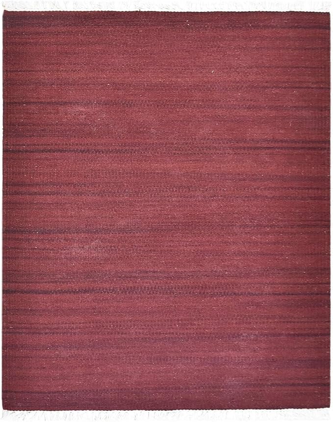 Rugsotic Carpets Hand Woven Flat Weave Kilim Wool ECO-Friendly Area Rugs - 9'x12', Rectangle Shape, Dark Red Color, Solid Plain Design, Low Pile Handmade Rugs for Living Room, Bed Room (D00111)