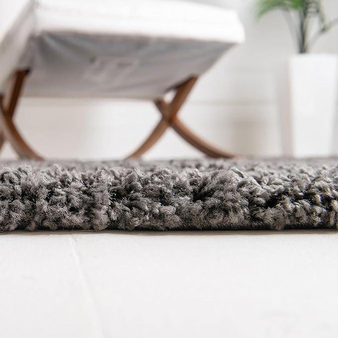 Unique Loom Solid Shag Collection Area Rug (7' 10" x 10' Oval, Graphite Gray)