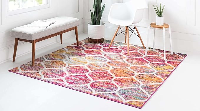 Rugs.com Lattice Frieze Collection Rug – 6' Square Multi Medium Rug Perfect for Living Rooms, Kitchens, Entryways
