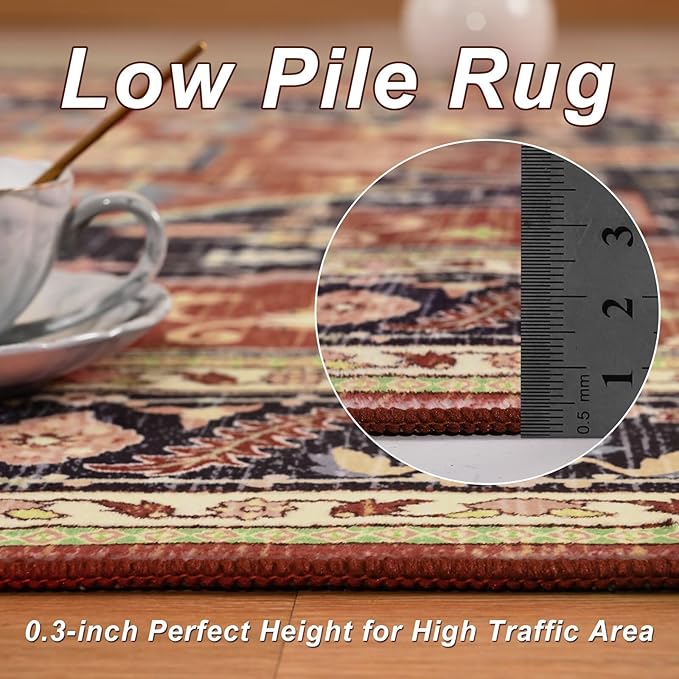 3x5 Orange Red Area Rug for Living Room, Machine Washable Rugs with Non-Slip Backing for Bedroom, Vintage Medallion Carpet Kitchen Laundry Kids Room Decor
