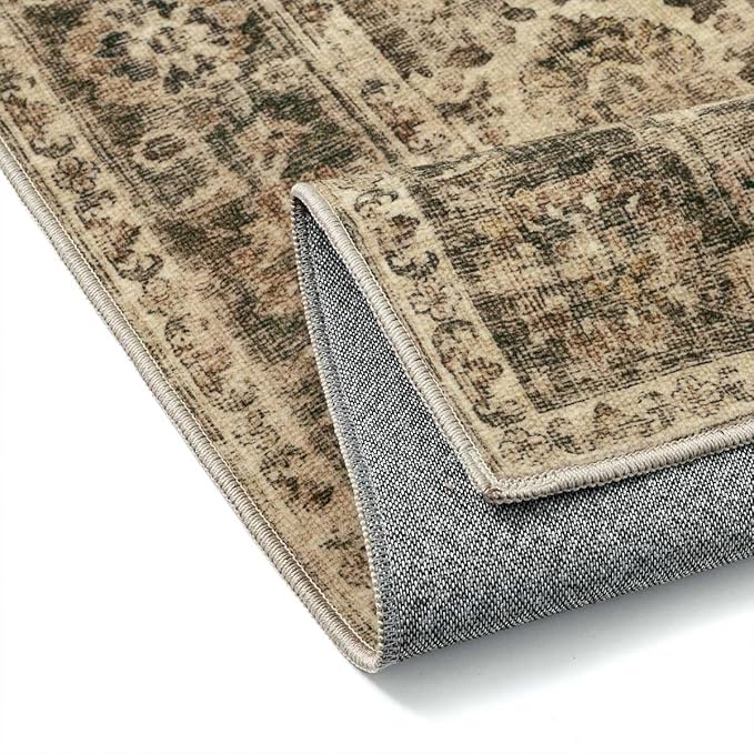 2x6 Washable Runner Rug for Kitchen Hallway Brown Vintage Non-Slip Low Pile Distressed Rustic Carpet Lightweight Vacuumable Soft Long Throw Rug for Indoor Entryway Bedroom