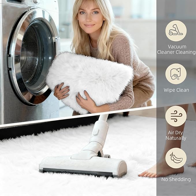 2x3 Solid Fluffy White Area Rug – Washable, Durable, Small Bedroom Rug, Non-Slip High Pile Shag Rugs for Living Room, Bedroom, Bedside, Dorms,Grils Rooms, Kids Room, Soft Indoor Floor Carpet