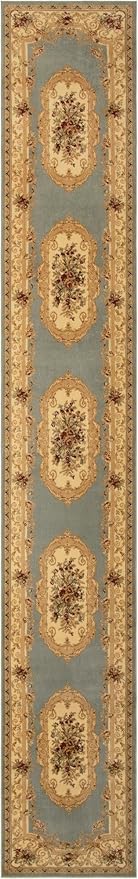 Rugs.com Chateau Collection Rug – 3' x 19' 8 Runner Light Blue Medium Rug Perfect for Hallways, Entryways
