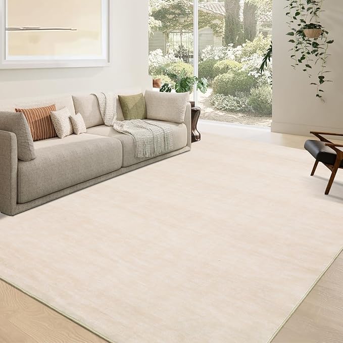 RUGSREAL 3x5 Washable Bedroom Rug Indoor Solid Color Rug Non-Slip Dining Room Throw Carpet Modern Contemporary Area Rug for Living Room Bedroom Kitchen Nursery, 3' x 5' Ivory Beige
