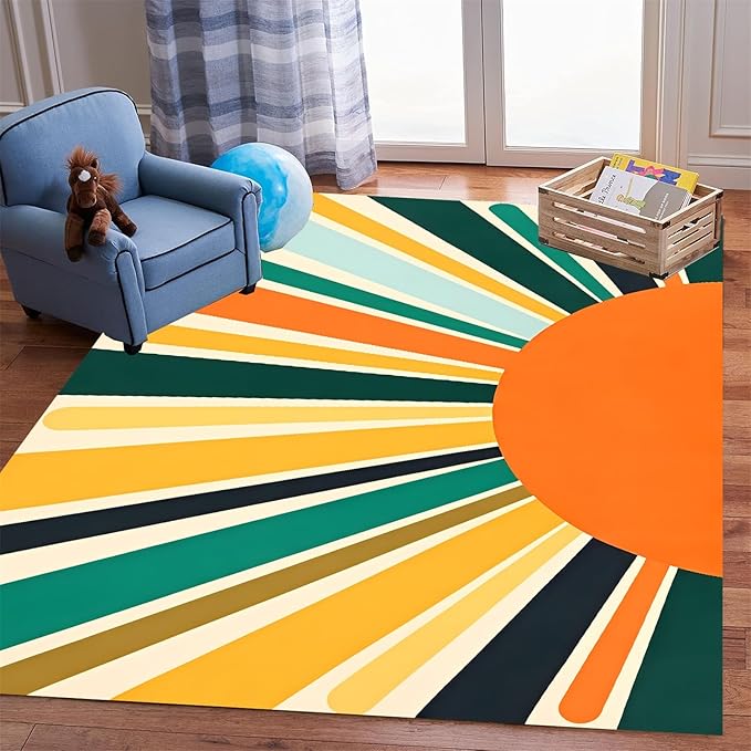 Rainbow Sun Modern Boho Large Area Rugs,3x4ft,Minimalist Living Room Bedroom Decor Rug Ultra-Soft, Fluffy, Lightweight Indoor Carpet with Non-Slip Backing for Kids Nursery Play Room
