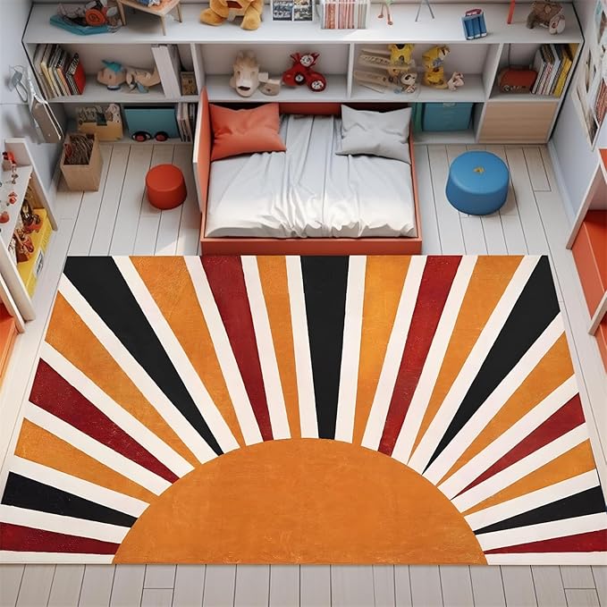 3x4ft Boho Area Rug,3D Printing Rainbow Sun Area Rug,Modern Simple Home Decoration Rug for Kids Girls Boys Bedroom, Living Room, Classroom, Office Non-Slip Washable
