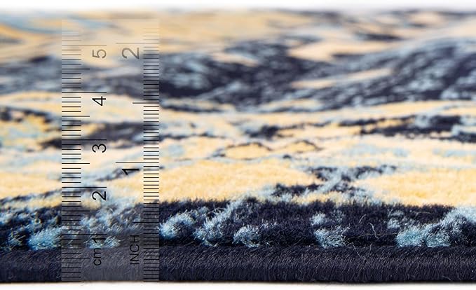 Unique Loom Taftan Collection Border Geometric Tribal Inspired Design Area Rug (6' 0 x 9' 0 Rectangular, Navy Blue/ Gold)