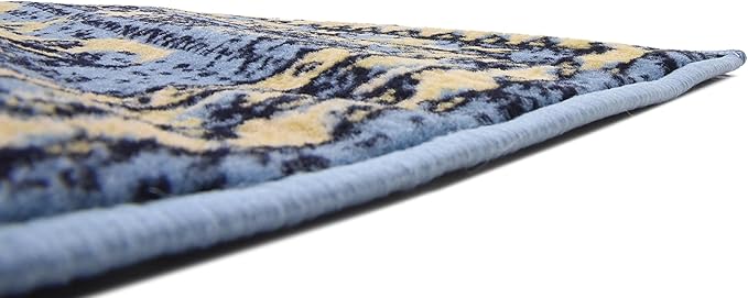 Unique Loom Taftan Collection Border Geometric Tribal Inspired Design Area Rug (2' 2 x 8' 2 Runner, Light Blue/ Gold)