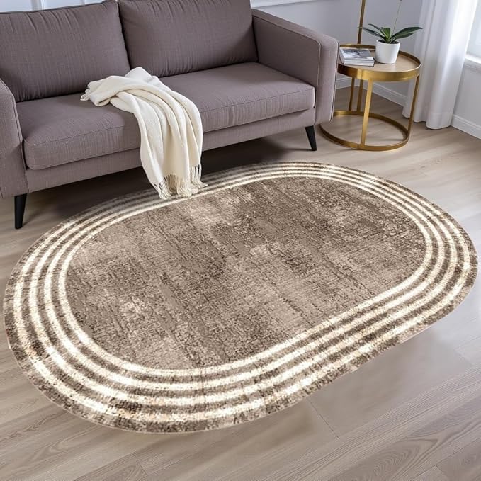 Country Earth Tone Brown Minimalist Distressed Home Office Rugs 12x15 for Living Room Bedroom Diningrooom Machine Washable Soft Thick Area Rug Nursery Dorm Kitchen Oval Geometric Bordered Large Carpet