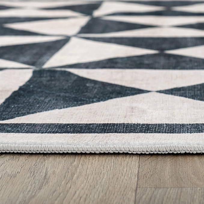 Rugshop Geometric Diamond Washable Non Slip Area Rug 5' x 7' Cream