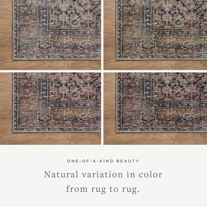 Loloi Amber Lewis Billie Collection, Ink & Salmon 2'-6" x 12'-0" Area Rug – Antique & Distressed Accent Rugs for Living Room, Bedroom, Entryway & Hallway, No Shed High Traffic Area Home Decor Rug
