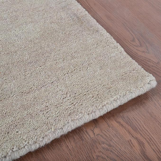 Hand Knotted Loom Wool ECO-Friendly Area Rugs - 4'x6', Rectangle, Beige Color, Solid Plain Design, High Pile Handmade Anti Skid Area Rugs for Living Room, Bed Room (L00111)