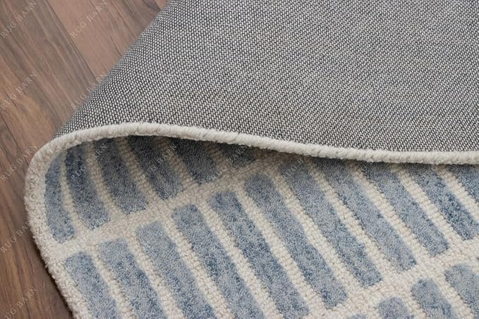 Capitola Hand-Tufted Wool Rug 1x1 Ft (Sample) Blue Coastal, Rustic Area Carpet for Bedroom Living Room, Textured Natural PB Style, Soft Wool Accent Mat