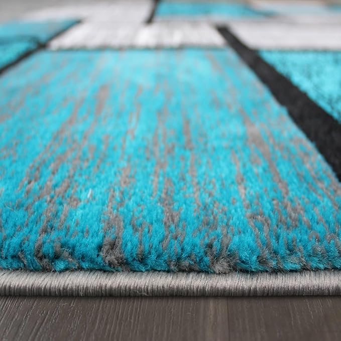 Luna 3995 Geometric Area Rug - Modern Abstract Design, Soft Living Room Carpet - Turquoise & Gray, [Size]