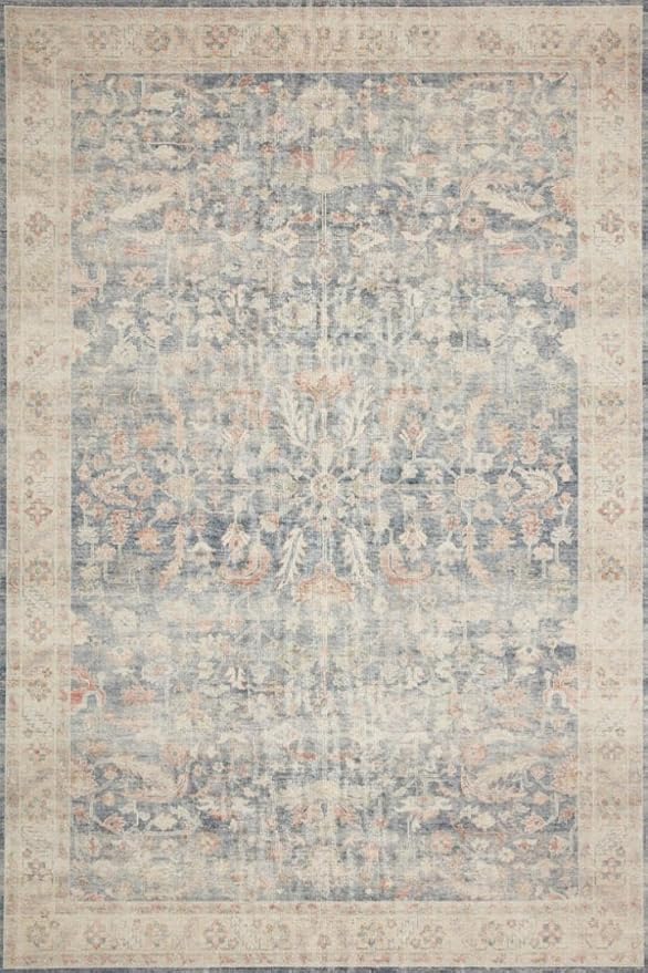 Loloi Hathaway Collection HTH-02 Denim/Multi 2'-0" x 5'-0", .25" Thick Accent Rug, Soft, Durable, Printed, Modern, Low Pile, Non-Shedding, Easy Clean, Living Room Rug