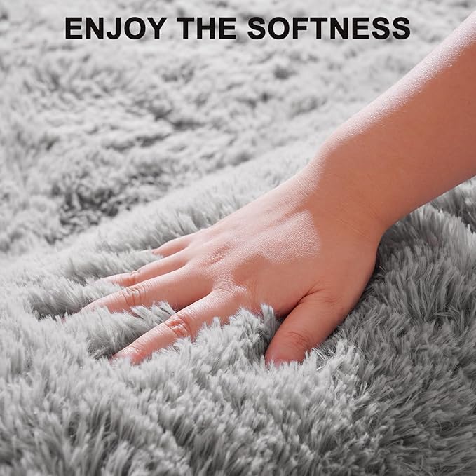 Beglad Fluffy Large Area Rugs 6x9 Feet, Modern Minimalist Style Shag Fuzzy Rugs, Non-Slip Indoor Carpet Soft Rugs for Kids Room, Bedroom & Living Room, Grey