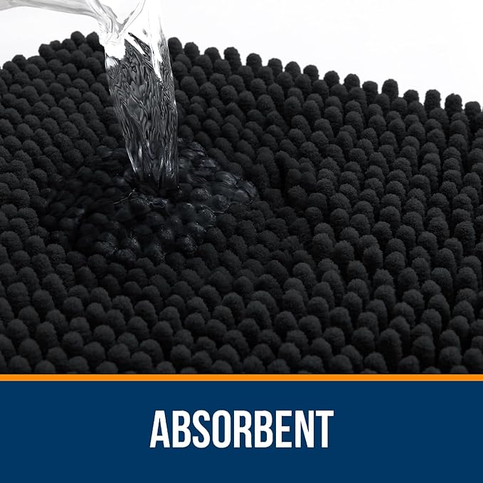 OLANLY Bathroom Rugs 70x46, Extra Soft Absorbent Chenille Bath Rugs, Rubber Backing Quick Dry, Machine Washable Bath Mats for Bathroom Floor, Tub and Shower, Home Decor Accessories, Black