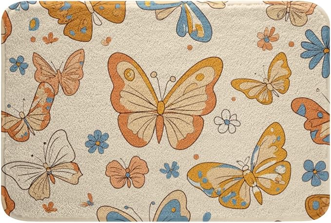 Erosebridal Groovy Party Decorations Bathroom Mat Cute Butterfly Microfiber Bath Rug for Girls Retro Flowers 3D Entryway Door Mat 16x24 Kawaii Animal Themed Bath Mat Daisy Floral Bath Rugs