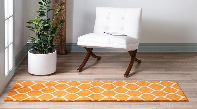 Rugs.com Lattice Frieze Collection Rug – 2' x 8' 8 Runner Orange Medium Rug Perfect for Living Rooms, Large Dining Rooms, Open Floorplans