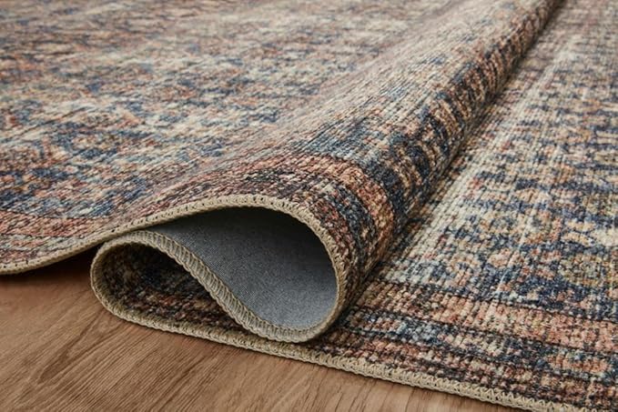 Loloi Amber Lewis Billie Collection, Ocean & Brick 7'-6" x 9'-6" Area Rug – Antique & Distressed Accent Rugs for Living Room, Bedroom, Entryway & Hallway, No Shed High Traffic Area Home Decor Rug
