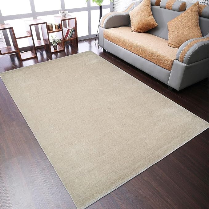 Hand Knotted Loom Wool ECO-Friendly Area Rugs - 3'x5', Rectangle, Beige Color, Solid Plain Design, High Pile Handmade Anti Skid Area Rugs for Living Room, Bed Room (L00111)