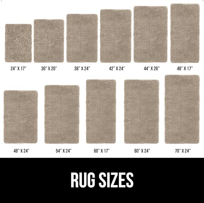 GORILLA GRIP Bath Rug Mat 44x26, Thick Absorbent Chenille, Quick Dry Microfiber Mats, Rubber Backing Washable Shower Floor Rugs, Bathmat Runner, US Designed Bathroom Home Decor Accessories Gray Beige
