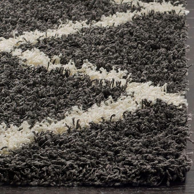 SAFAVIEH Dallas Shag Collection Area Rug - 4' Square, Dark Grey & Ivory, Trellis Design, Non-Shedding & Easy Care, 1.5-inch Thick Ideal for High Traffic Areas in Living Room, Bedroom (SGD257A)