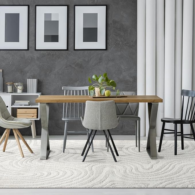 LUXE WEAVERS Geometric Swirl Cream 6x9 Area Rug High Low Modern Carpet