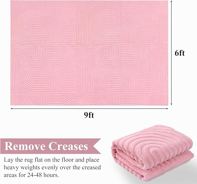 Pauwer 6x9 Washable Area Rugs for Living Room Modern Pink Solid Color Soft Fluffy Rugs for Bedroom Non Slip Boho Accent Indoor Mat Floor Carpet Cover for Kids Room Dining Room Kitchen Office, Pink