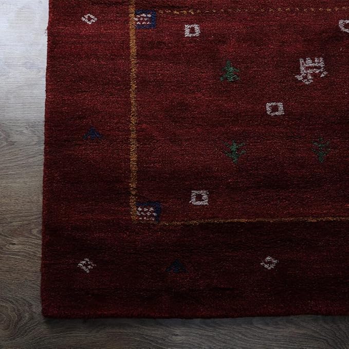 Rugsotic Carpets Hand Knotted Gabbeh Wool 6'x9' Area Rug Solid Blue L00111