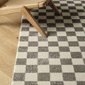 Revival Rugs Gambit 6'7"x9' Checkered Rug Washable Area Rug for Living Room Bedroom - 100% Recycled Oeko-TEX Certified, Medium Pile, Gray, Beige