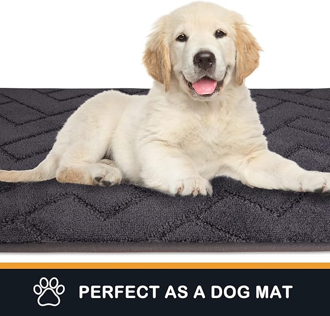 PURRUGS Dirt Trapping Door Mat 34" x 59", Non-Slip Machine Washable Entry Rug, Shoe Scraper, Dog Doormat, Super Absorbent Welcome Mat for Front & Back Door, Muddy Wet Shoes & Paws, Grey