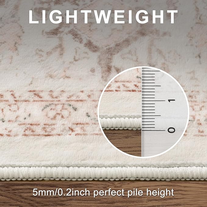 LIVEBOX Pink Area Rug 8x10 - Large Oriental Floral Living Room Rugs Accent Rug for Bedroom, Non-Slip Retro Medallion Carpet Print Distressed Rugs for Dining Room Office (Pink/Peach)