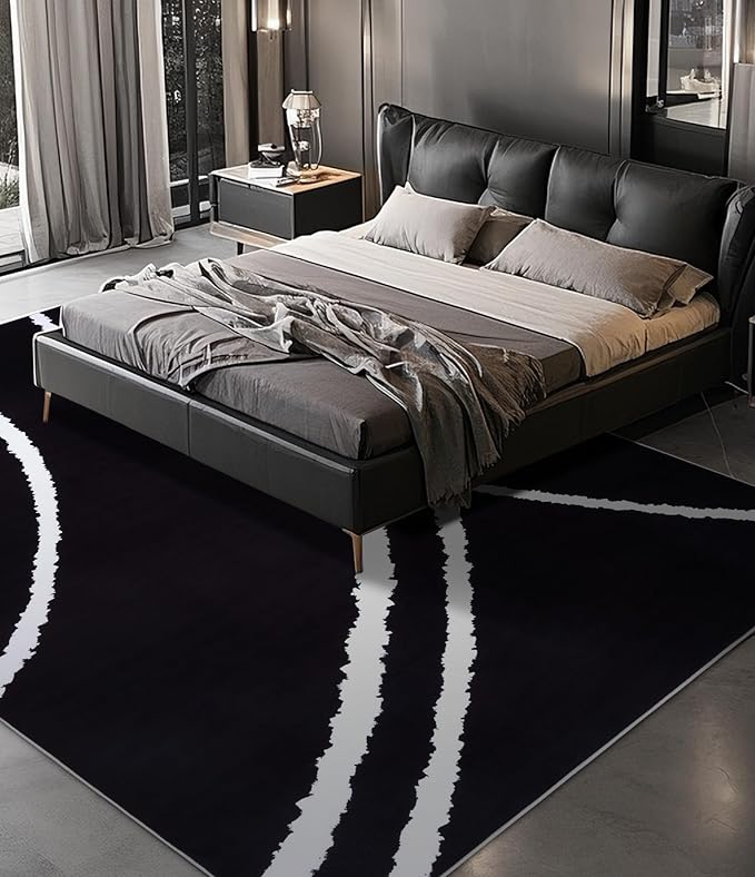 YIHOUSE Black Modern Area Rug 5x7,Abstract Rugs for Bedroom,Minimalist Striped Rug,Black and White Geometric Rug,Dark Washable Area Rugs 5x7 Non Slip Throw Rugs for Bedroom，Office