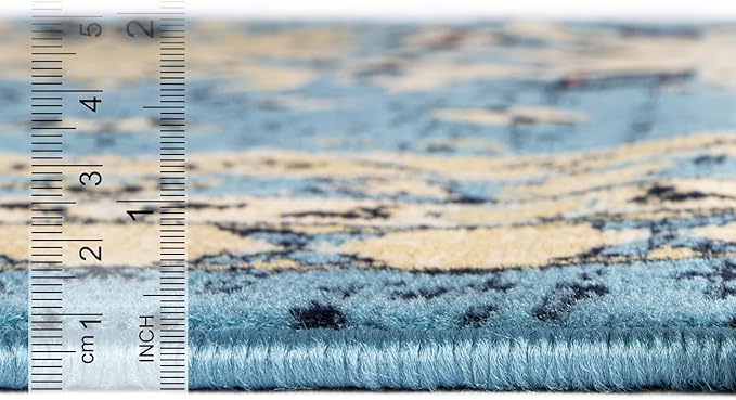 Unique Loom Taftan Collection Border Geometric Tribal Inspired Design Area Rug (4' 0 x 6' 0 Rectangular, Light Blue/ Gold)