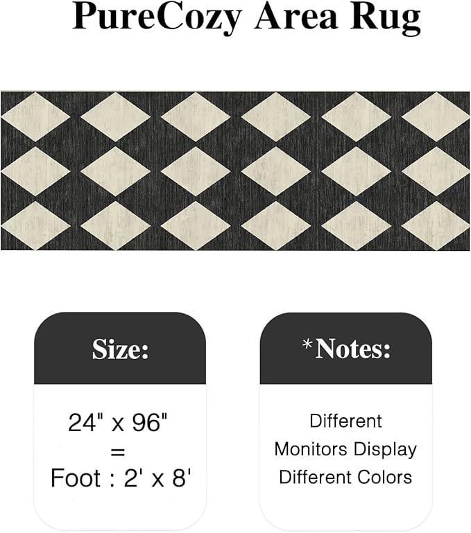 2x8 Runner Checkered Rug for Hallways Black Washable Long Carpet Non-Slip Low Pile Boho Indoor Accent Throw Rug for Entrance Kitchen Bedroom Dining Laundry
