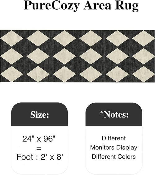 2x8 Runner Checkered Rug for Hallways Black Washable Long Carpet Non-Slip Low Pile Boho Indoor Accent Throw Rug for Entrance Kitchen Bedroom Dining Laundry