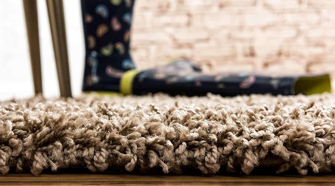 Unique Loom Solid Shag Collection Area Rug (2' 6" x 16' 5" Runner, Sandy Brown)
