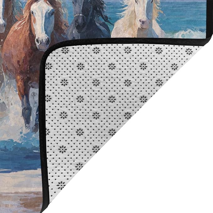 Horse Run Gallop in Waves Ocean Area Rug Washable Outdoor Rugs Anti-Slip Soft Carpet Entryway Indoor Door Mat for Bedroom,Living Room,Porch,Terrace and Entrance Decor 8'x 5'