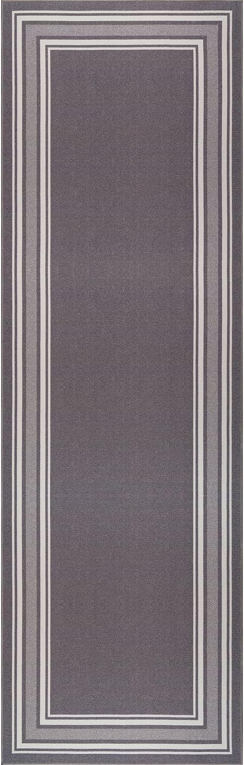 Beverly Rug Non Slip Area Rugs 2x7 Modern Bordered Non Skid Rubber Backing Soft Runner Rug for Living Dining Room Easy to Clean Non Shedding Kitchen Bedroom Indoor Carpet 2 x 7 Gray
