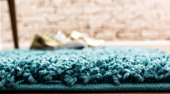 Unique Loom Solid Shag Collection Area Rug (2' 6" x 19' 8" Runner, Deep Aqua Blue)