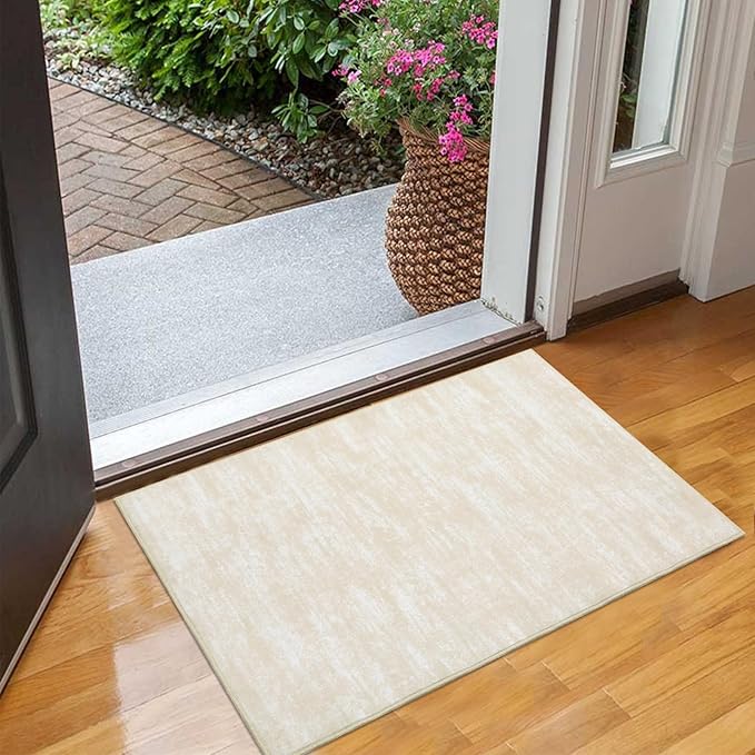 RUGSREAL Small Contemporary Area Rug Modern Solid Indoor Throw Carpe Machine Washable Non-Slip Low-Pile Area Rug for Living Room Bedroom Laundry, 2' x 3' Cream-White